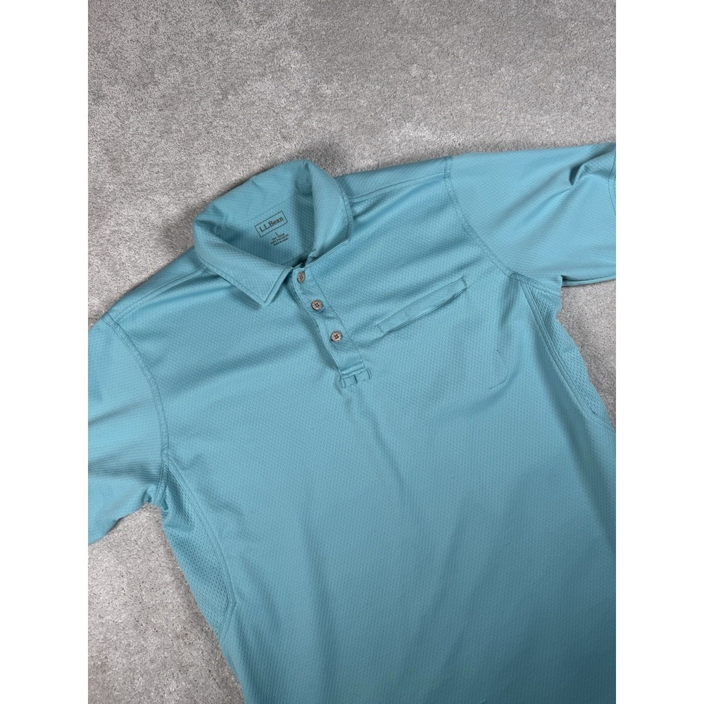 LL Bean Polo Shirt Mens L Regular Outdoor Zip Pocket Blue Short Sleeve